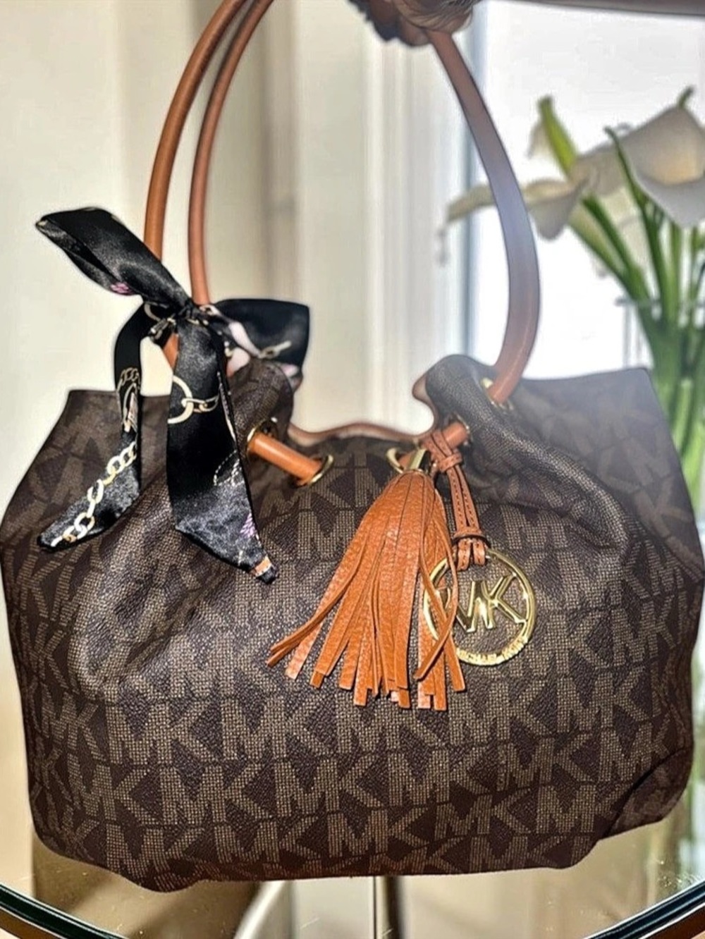 MICHAEL Michael Kors Jet Set Monogram Drawstring Tassel Shoulder Bag